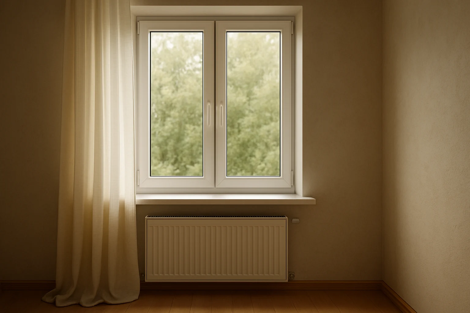 اتاق کوچک با پنجره دوجداره کاملا بسته و بدون درز که نور ملایم روز و حس گرما و آرامش در آن دیده