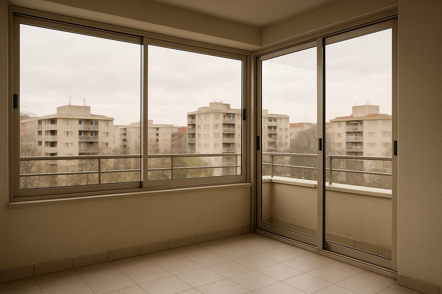 سيستم جام بالكنی ريلی با لت های كشويی نيمه باز و نور ملايم روز در بالكن